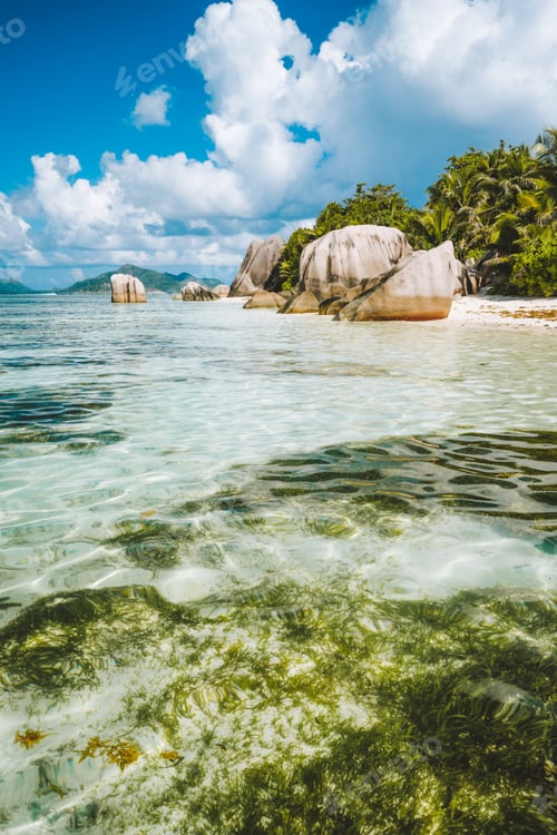 Preview: Anse Source d'Argent tropical beach with huge granite boulders on La Digue Island, Seychelles