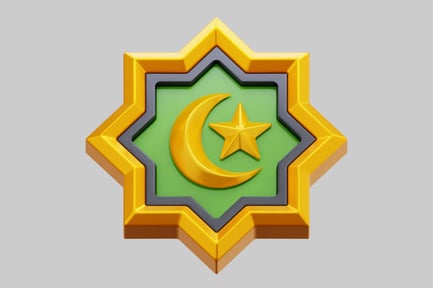 Preview: 3D Golden Islamic Star And Crescent Emblem