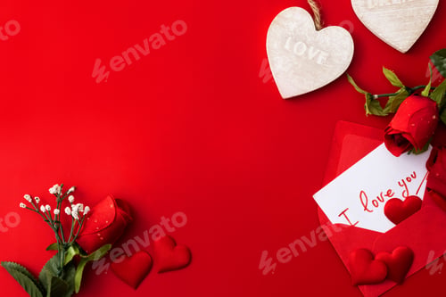 Preview: Note that says "I love you" inside an envelope with hearts and roses on red background
