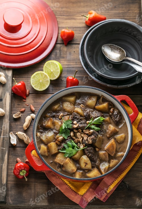 Preview: Thai Beef Massaman Curry, dark background copy space
