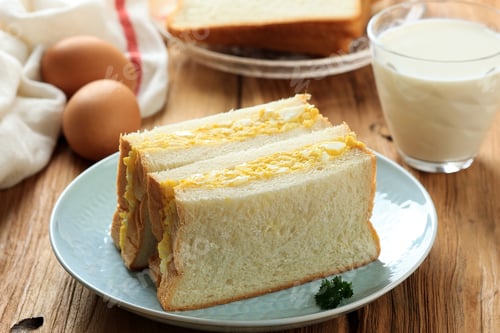 Preview: Japanese Egg Sandwich Tamago Sando, Egg Salad Tucked between Slices of White Bread.