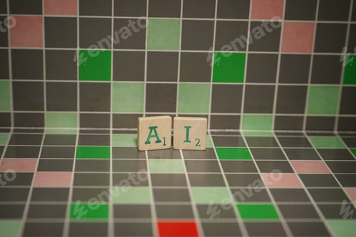 Preview: Tile with green ai text on a blocked background