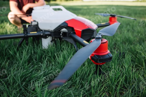 Preview: smart agriculture industry concept, drone in precision farm use for spray a water