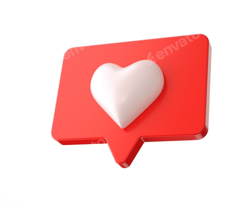 Preview: 3d render, like or love social media icon isolated on white background