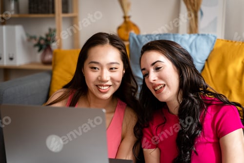 Preview: Two women on video call with laptop.