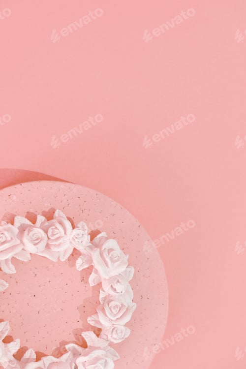Preview: Minimal aesthetic still life monochrome art. Pastel pink colours trends. Roses flowers and geometry