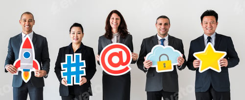 Preview: Business people standing and holding icons