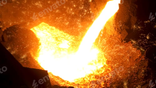 Preview: Sparks on black background from the process of pouring hot steel, heavy industry. Stock footage