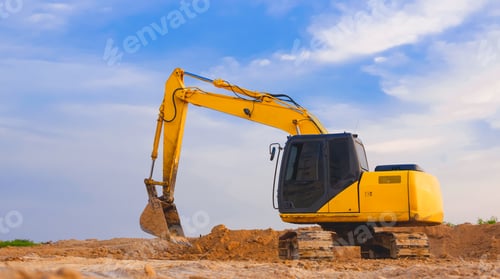 Preview: Excavator is leveling the ground for construction area of industrial building in construction site