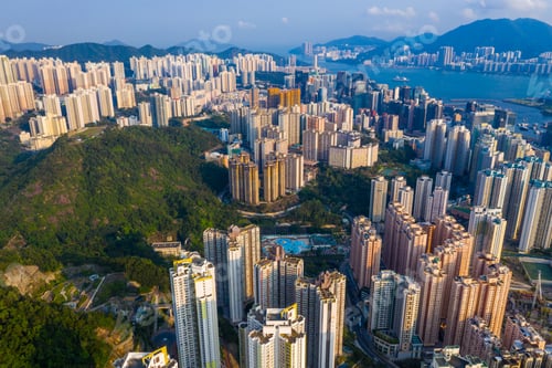Preview: Kowloon Bay, Hong Kong, 25 April 2019: Drone fly over Hong Kong city