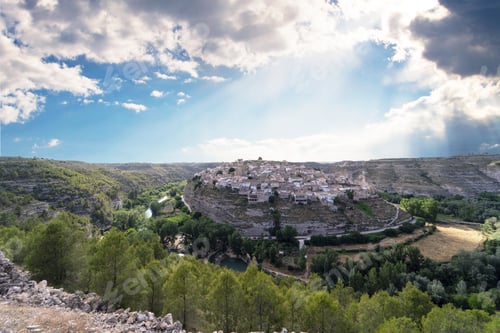 Preview: Landscape of Jorquera the small medieval village in a meander of the river Jucar. Albacete.