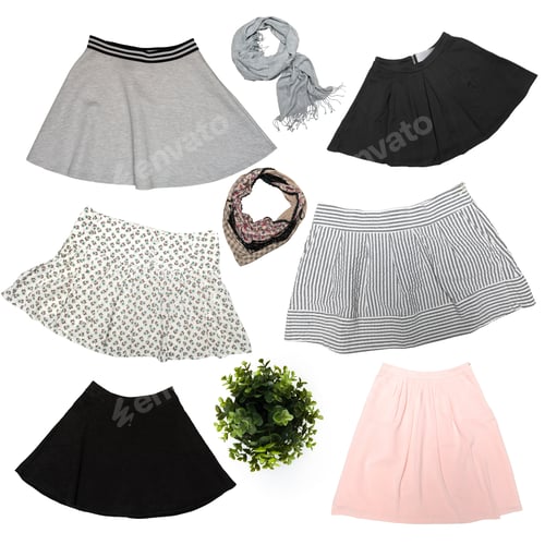 Preview: Collection of Fashionable Skirts and Scarves Laid Out