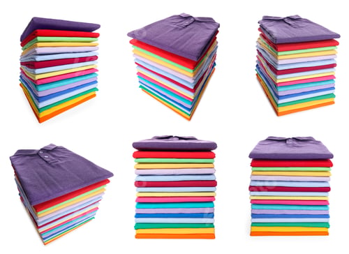 Preview: Stacked t-shirts isolated on white, collage of views from different sides