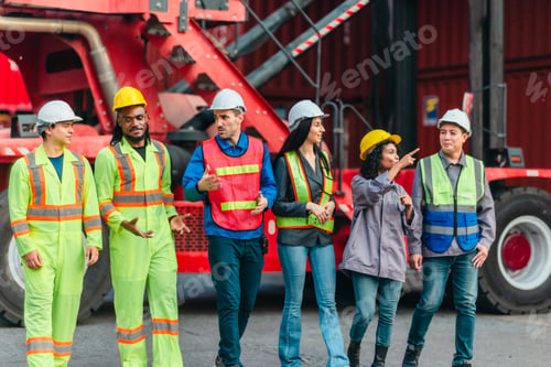 Preview: Team of Workers Walking and Talking in a Container Yard