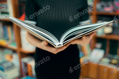 Preview: A student reads a book in the library, close up