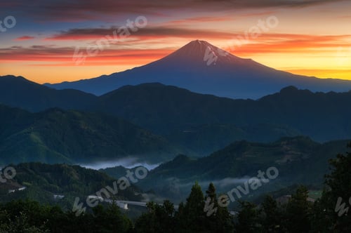 Preview: Mount Fuji and misty forest in Shizuoka Japan