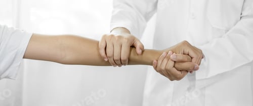 Preview: Female physiotherapists provide assistance to male patients with elbow injuries and examine patients