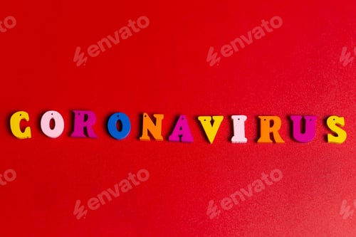 Preview: Colorful Coronavirus Concept on a Red Background