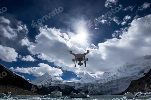 Preview: Flying drone taking picture of glacier lagoon in Tibet,China