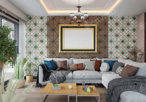 Preview: 3D illustration Mockup photo frame in living room rendering