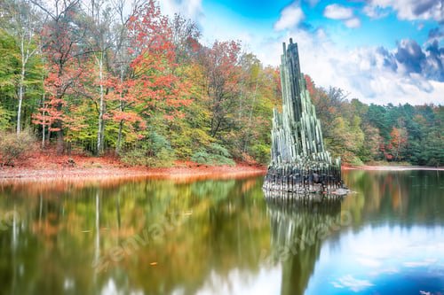 Preview: Unbelievable autumn landscape in Azalea and Rhododendron Park Kromlau. Rakotz Bridge