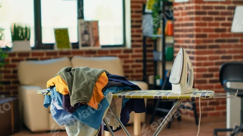 Preview: Empty living room with iron and ironing board