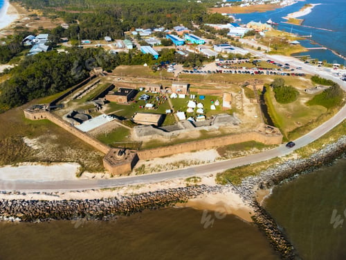 Preview: Aerial view of the Fort Gaines located at Dauphin Island along Mobile Bay, Alabama