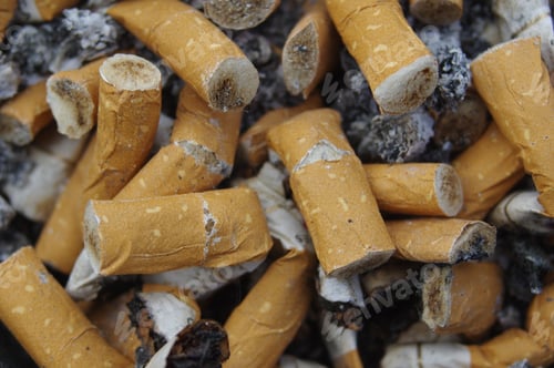 Preview: Close-up dark shot of used ashy cigarettes.