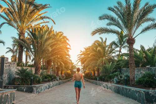 Preview: Tourist walking through Gran Canaria Palm walks