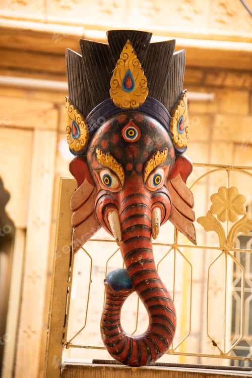 Preview: Statue of god hanging on wall of Jaisalmer fort, India.