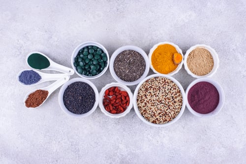 Preview: Various superfoods and healthy food supplement