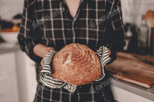 Preview: Homemade organic sourdough bread. Baking goods. Freshly baked bread. Eat clean. Eco friendly