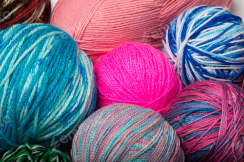 Preview: View from above. Rainbow colors. All colors. Yarn for knitting. Skeins of yarn.