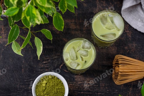 Preview: Cold matcha tea with milk and ice