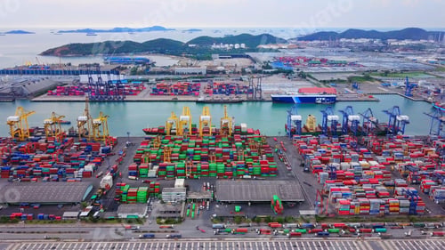 Preview: container cargo ship in the export and import business and logistics. Shipping to the harbor