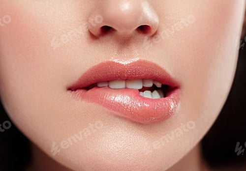 Preview: Woman lips mouth biting lip colorful pink