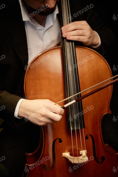 Preview: Male Musician Playing Violoncello during Solo Concert