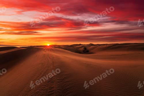 Preview: Beautiful sunset over the sand dunes in the Arabian Empty Quarter Desert. UAE