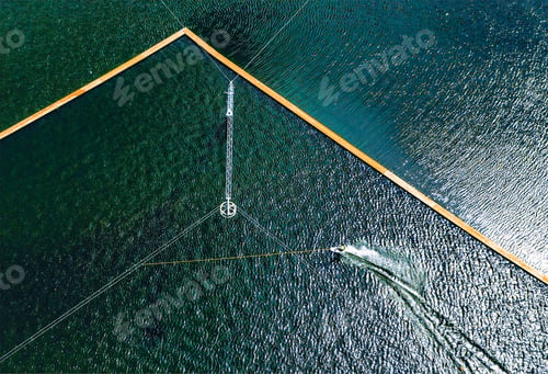 Preview: Top view of a wakeboard rider in wake cable park