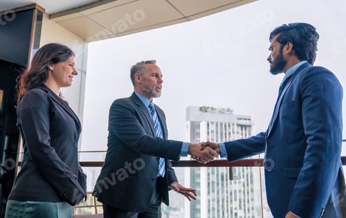 Preview: Chief executive officer with secretary meet up with business man
