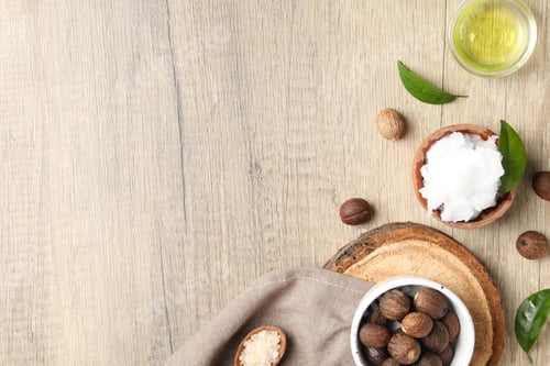 Preview: Concept of skin care cosmetics, Shea butter, space for text