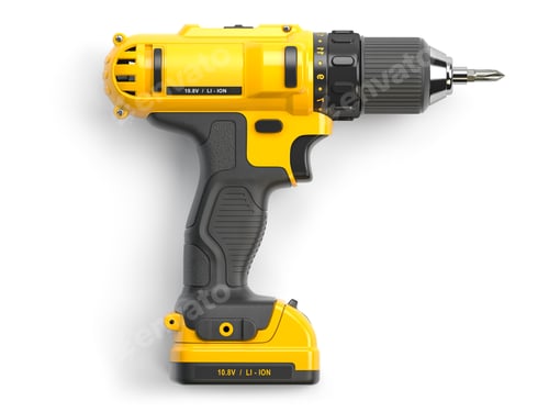Preview: Yellow electric screwdriver drill on white isolated background.