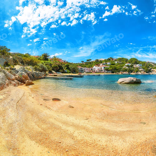Preview: Marvelous view of beach on Porto Rafael resort. Picturesque seascape of Mediterranean sea.