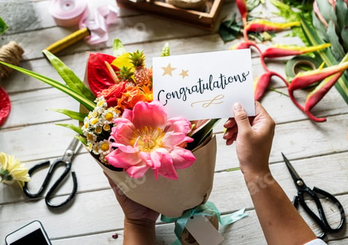 Preview: Congratulations card with flower bouquet