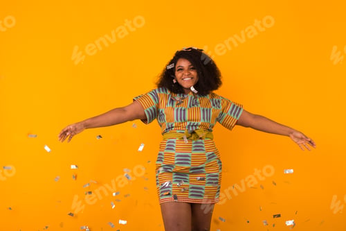 Preview: Party, holidays and birthday concept - Celebrating happiness, young woman dancing with big smile