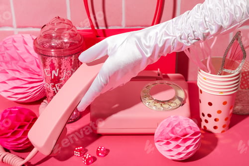 Preview: Odessa, Ukraine, 10.08.2023: concept of Barbiecore style with pink color