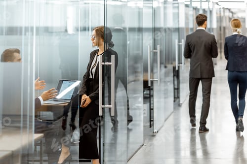 Preview: Business people in the hallway of the modern office building