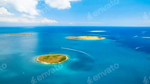Preview: View from the air on the sea and islands. Sea relaxation and travel. Azure water on the sea.