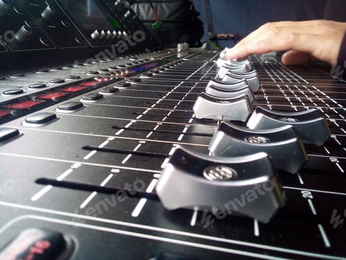 Preview: Sound recording mixing console. Sound engineer work at the mixing console