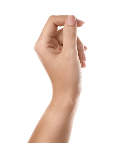 Preview: Woman holding something on white background, closeup of hand